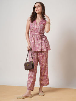 Globus - Women Pink Geometric Print Co-Ord (Set of 3)