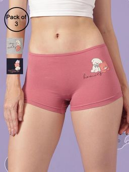 Clovia - Cotton Printed Back Mid Waist Boyshort Panties for Women - (Pack of 3)
