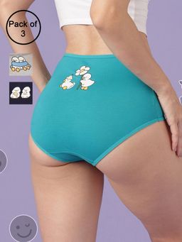 Clovia - Cotton Printed Back High Waist Hipster Panties for Women (Pack of 3)