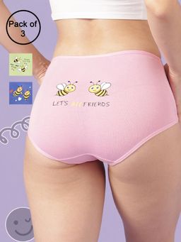 Clovia - Cotton Printed Back High Waist Hipster Panties for Women (Pack of 3)