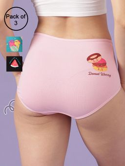 Clovia - Cotton Printed Back High Waist Hipster Panties for Women (Pack of 3)
