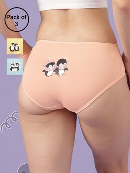 Clovia - Cotton Printed Back Mid Waist Hipster Panties for Women (Pack of 3)