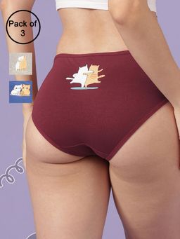 Clovia - Cotton Printed Back Mid Waist Hipster Panties for Women (Pack of 3)