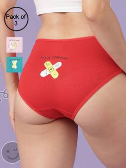Clovia - Cotton Printed Back Mid Waist Hipster Panties for Women (Pack of 3)