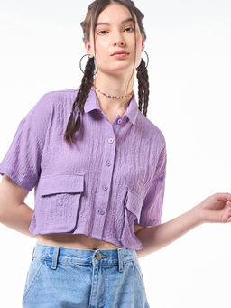 Bewakoof - Women's Purple Oversized Cargo Crop Shirt
