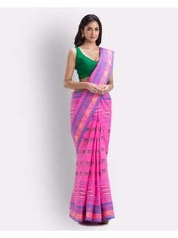 Angoshobha - Handwoven, Self Design Tant Pure Cotton Saree -Pink
