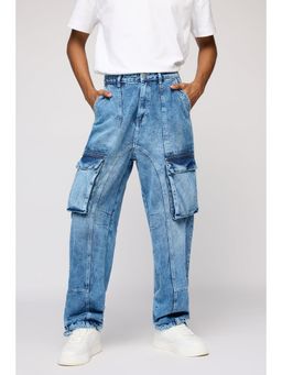 FREAKINS - Vanguard Blue Men'S Utility Cargo Jeans