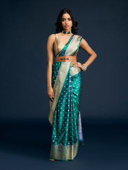 Gajra Gang - Diwalicious Teal Banarasi Silk Blend Saree with Unstitched Blouse