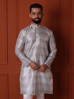 Lightpole - Designer Grey Mix Ethnic Motifs Embroidered Work Cotton Linen Kurta