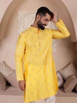 Lightpole - Designer Embroidered and Embellished Yellow Men Kurta