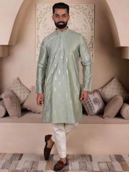 Lightpole - Men Ethnic Embellished Green Kurta