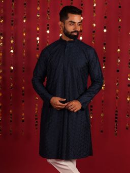 Lightpole - Navy Blue Motifs Thread Work Cotton Kurta