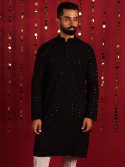 Lightpole - Black Embroidered & Sequined Work Cotton Kurta