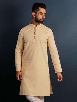 Lightpole - Men Cream Straight Jacquard Geometric Kurta