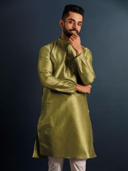 Lightpole - Olive Pure Dupion Silk Solid Kurta