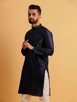 Lightpole - Men Navy Blue Solid Straight Kurta