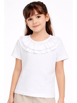 AWW HUNNIE - Cotton Half Sleeves Round Neck Top - White