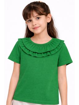 AWW HUNNIE - Cotton Half Sleeves Round Neck Top - Green