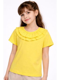 AWW HUNNIE - Cotton Half Sleeves Round Neck Top - Yellow