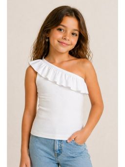 AWW HUNNIE - Cotton One Shoulder Sleeveless Top - White