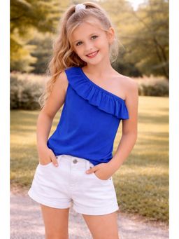 AWW HUNNIE - Cotton One Shoulder Sleeveless Top - Blue