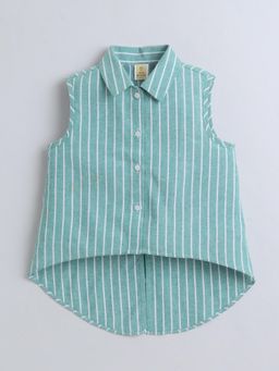 AWW HUNNIE - Cotton Sleeveless Stripe Shirt - Green