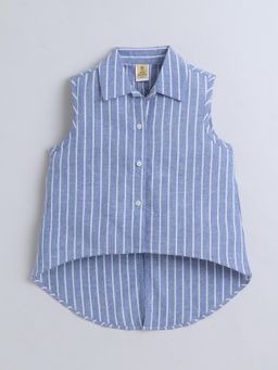 AWW HUNNIE - Cotton Sleeveless Stripe Shirt - Blue