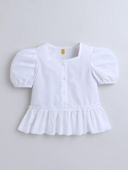 AWW HUNNIE - Cotton Half Sleeves Solid Top - White
