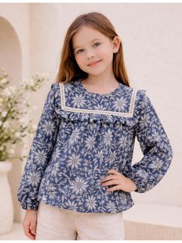 AWW HUNNIE - Cotton Full Sleeves Floral Printed Top - Blue