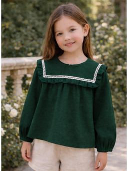 AWW HUNNIE - Cotton Full Sleeves Embroidered Top - Green