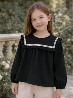 AWW HUNNIE - Cotton Full Sleeves Embroidered Top - Black