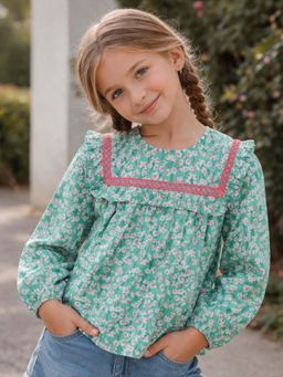 AWW HUNNIE - Cotton Full Sleeves Printed Top - Green