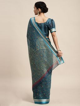 Odette - Cotton Silk Turquoise Printed Saree with Unstitched Blouse