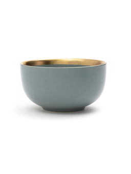 EZ Life - Pastely Serving Bowls Pack of 2 4 5 Inch Ceramic Bowls Matt Grey with Golden Rim