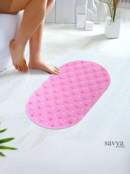 Savya Home - Rubber Bath Mat Anti Skid with Suction Cup Machine Washable Pink