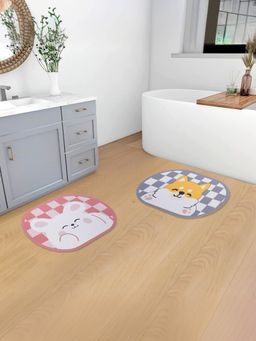 Savya Home - Anti-Skid Floor Bath Mats Pink Grey