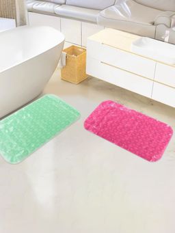 Savya Home - Anti Skid Bath Mats PVC with Suction Cup Green Pink