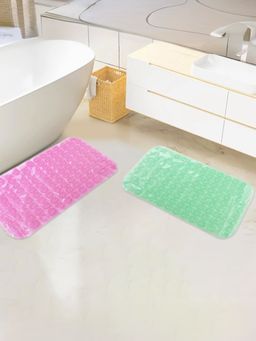 Savya Home - Anti Skid Bath Mats PVC with Suction Cup Green Pink
