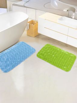 Savya Home - Anti Skid Bath Mats with Suction Cup Blue Green