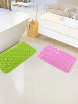 Savya Home - Anti Skid Bath Mats PVC with Suction Cup Pink Green
