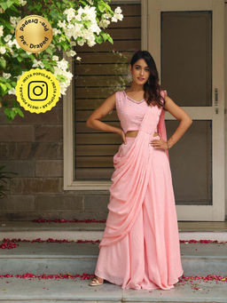 Bud & Tulip - Blush Draped Saree with Semi Stitched Blouse