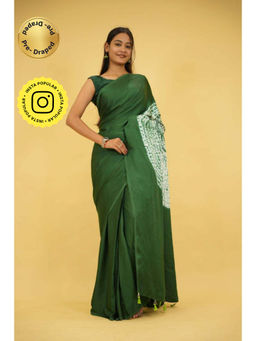 Isadora Life - Womens Printed Tassels Green Pre-Draped Saree With Unstitched Blouse