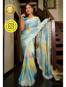 Isadora Life - Womens Tie & Dye Sequined Multi-Color Pre-Draped Saree With Unstitched Blouse