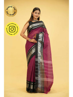 Isadora Life - Womens Woven Zari Purple Pre-Draped Saree With Unstitched Blouse