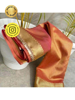 Isadora Life - Womens Woven Zari Rose Gold Pre-Draped Saree With Unstitched Blouse