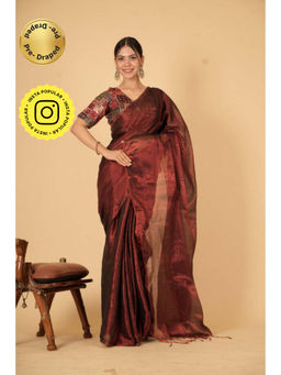 Isadora Life - Womens Woven Zari Maroon Pre-Draped Saree With Unstitched Blouse