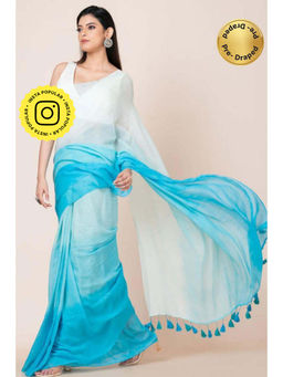 Isadora Life - Womens Ombre Printed Blue Pre-Draped Saree With Unstitched Blouse