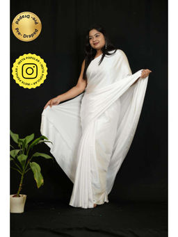 Isadora Life - Womens Plain White Pre-Draped Saree With Unstitched Blouse