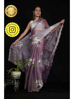 Isadora Life - Womens Sequined Mauve Pre-Draped Saree With Unstitched Blouse