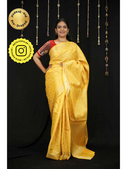 Isadora Life - Womens Woven Zari Yellow Pre-Draped Saree With Unstitched Blouse